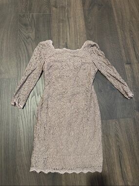 Adrianna Papell Dusty Mauve Lace Off-Shoulder Long Sleeve Sheath Dress